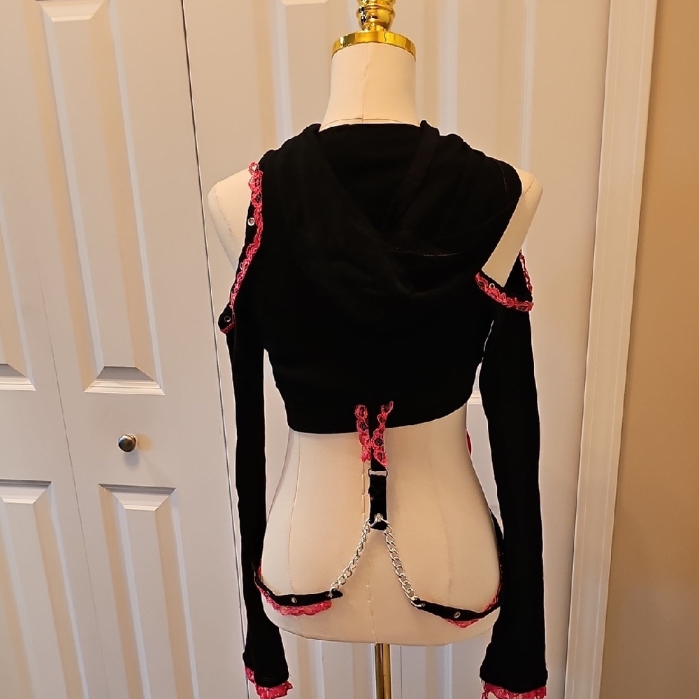 SOLD Tripp NYC Black and Pink Lace-Up Hoodie S - Picture 3 of 4
